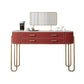 Luxurious Vanity Set 2 Storage Drawers with Mirror & Padded Stool in Red