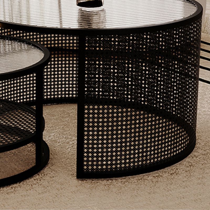 Tropical Round Frame Cocktail Table Glass Top Coffee Cocktail Table Clearhalo 'Coffee & Accent Tables' 'Coffee Tables' 'coffee_tables' 'furn' 'furn_coffee_tables' 'Furniture' 'Living Room Furniture' 1200x1200_1c563f78-9d7c-4a28-a386-355c6f20c546