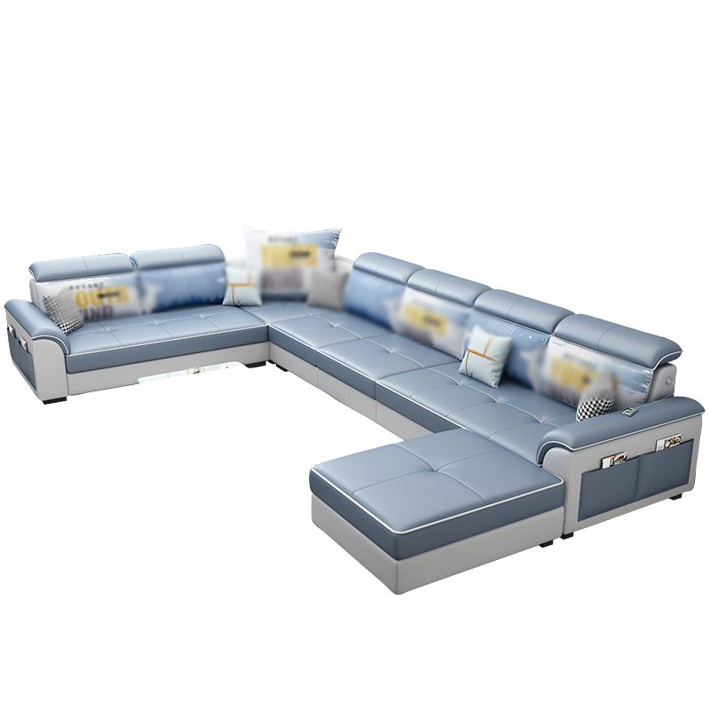 Square Arm Pillowed Back Cushions 6-Seater Faux Leather and Fabric Sectionals Sofas Clearhalo 'furn' 'furn_sectionals' 'Furniture' 'furniture_sectionals' 'kitchen' 'kitchen_sectionals' 'Living Room Furniture' 'Sectionals' 1200x1200_1c580759-954a-4168-8985-bf6aa657510e