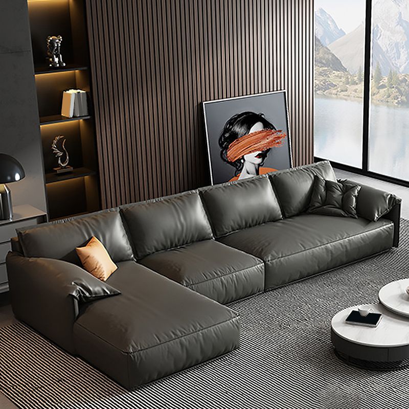 黒い本物の革のクッションバックセクション70 "木材の固定セクション