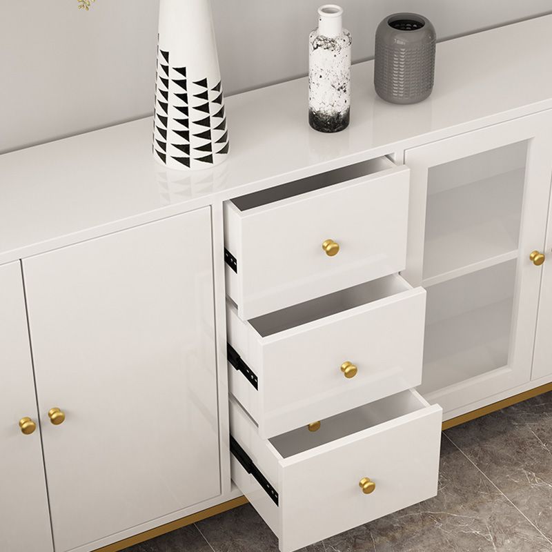 Server da pranzo del cassetto in legno ingegnerizzato bianco con gambe metalliche