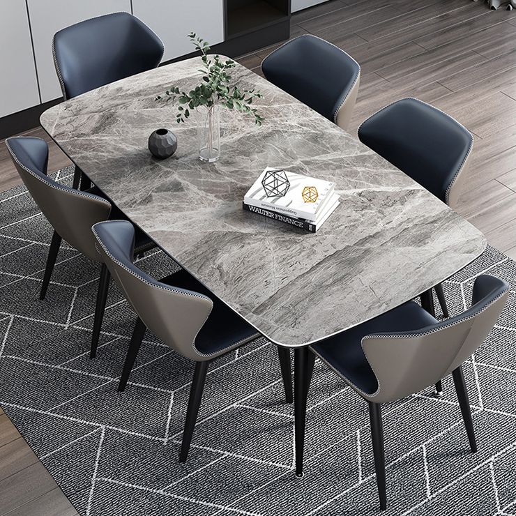 Contemporary Rectangle Dining Table Grey Sintered Stone Dining Table with 4 Black Legs Clearhalo ' dining_table' 'Dining Tables & Seating' 'Dining Tables' 'furn' 'furn_dining_table' 'Furniture' 'furniture_dining_table' 'Kitchen & Dining Furniture' 'kitchen&dining_furn' 'kitchen' 'kitchen_dining_table' 1200x1200_1c601d99-72aa-44c8-ae36-21a65bc38ab1