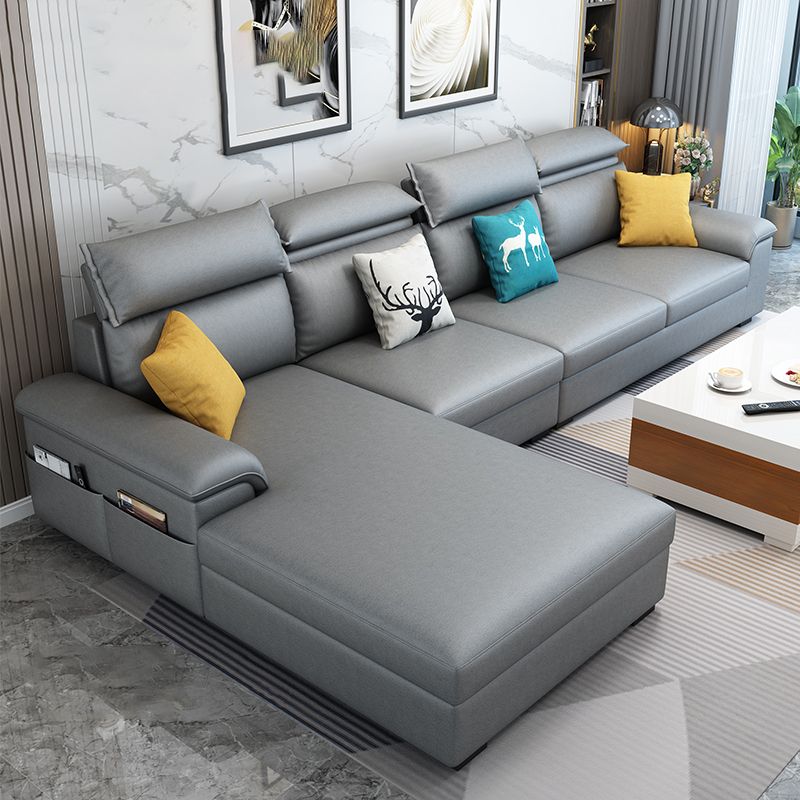 Contemporary Stain-Resistant Faux Leather for Living Room Sofa with Storage