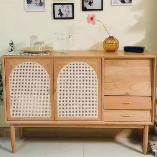 Sideboard contemporanea porte di rattan in altezza in legno di altezza da 36 pollici per soggiorno
