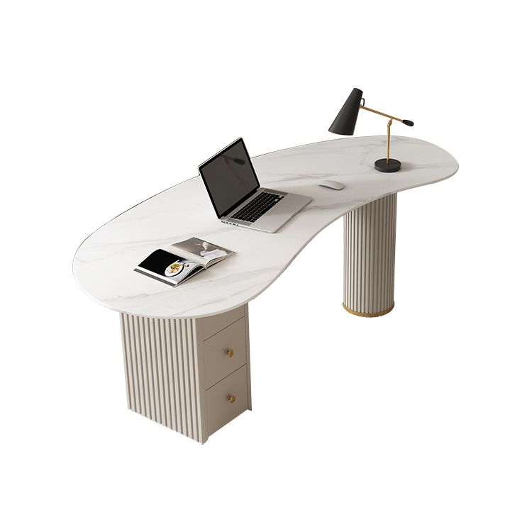 Contemporary Marble Curved Office Desk with Drawers Writing Desk for Office Clearhalo 'furn' 'furn_office_desk' 'Furniture' 'Office Desks' 'Office Furniture' 'office_desk' 1200x1200_1c62be07-f819-4461-8bee-8f644799f442