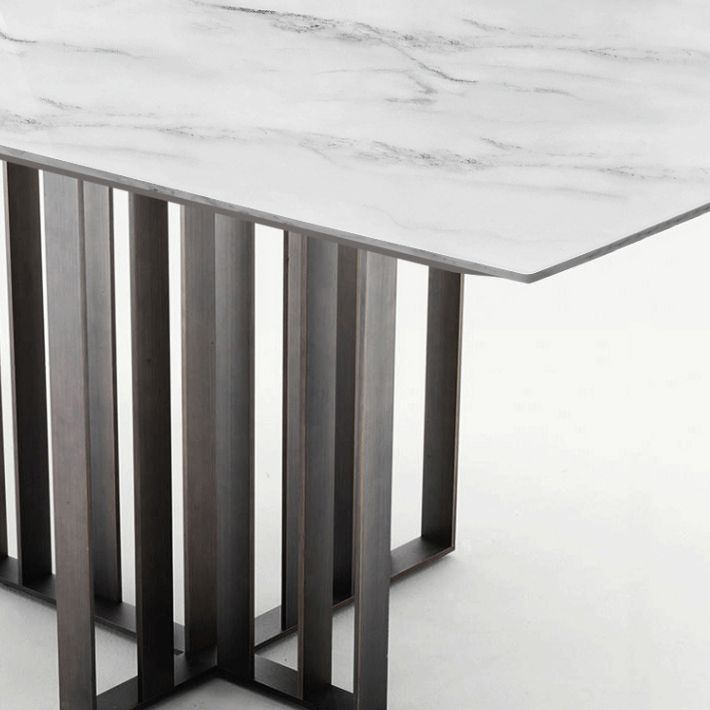 Industrial Sintered Stone Dining Table Rectangle Table with Metal Double Pedestal Clearhalo ' dining_table' 'Dining Tables & Seating' 'Dining Tables' 'furn' 'furn_dining_table' 'Furniture' 'furniture_dining_table' 'Kitchen & Dining Furniture' 'kitchen&dining_furn' 'kitchen' 'kitchen_dining_table' 1200x1200_1c638804-2c2d-4368-967b-f09cfc322eba