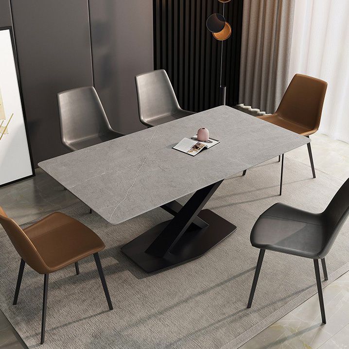 Rectangle Traditional Luxury Dining Table Sintered Stone Table with Black Metal Pedestal Base Clearhalo ' dining_table' 'Dining Tables & Seating' 'Dining Tables' 'furn' 'furn_dining_table' 'Furniture' 'furniture_dining_table' 'Kitchen & Dining Furniture' 'kitchen&dining_furn' 'kitchen' 'kitchen_dining_table' 1200x1200_1c63ad7a-a8bb-4221-bafe-afaa503c0bf7