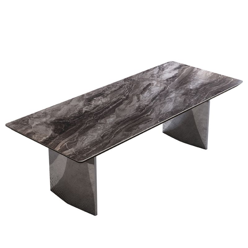 Glanzende grijze stenen eettafel Set 1/4/5/7 stukken Dinerset met gewatteerde stoelen
