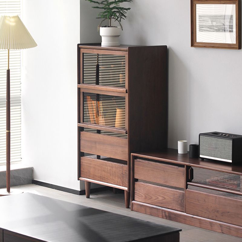 Mid-Century Modern Side Cabinet Solid Wood Glass Paned Accent Cabinet Clearhalo 'Cabinets & Chests' 'cabinets_chests' 'furn' 'furn_cabinets_chests' 'Furniture' 'Living Room Furniture' 1200x1200_1c6bf546-343a-47e4-b493-056f208c2f51