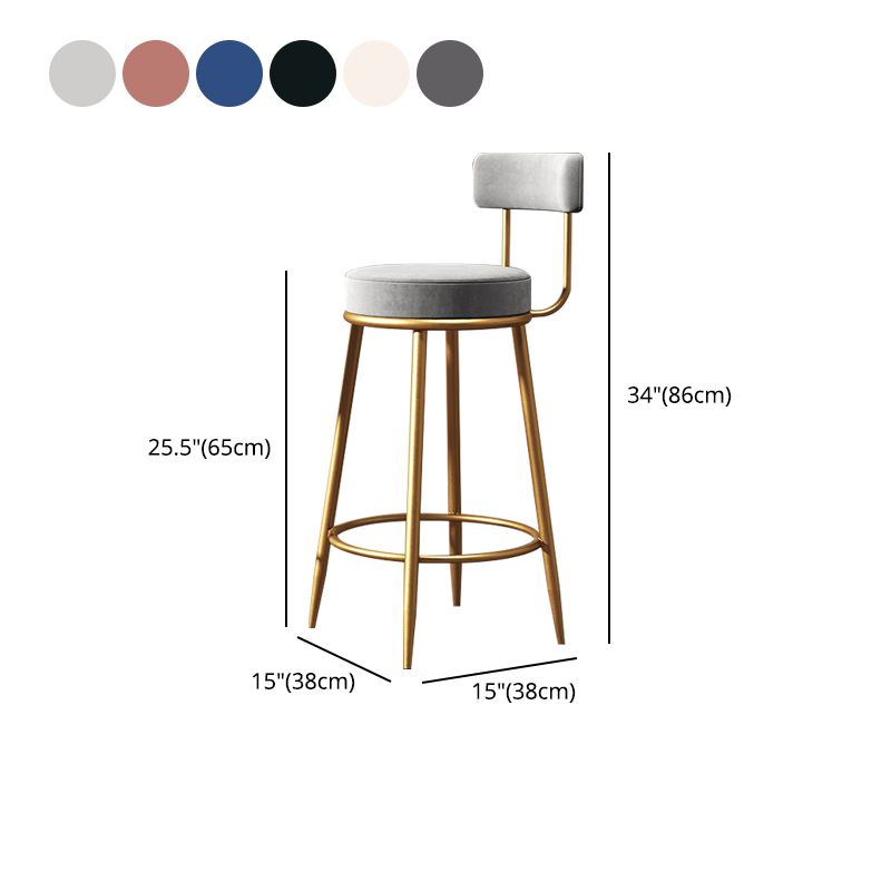 Nordic Armless Backrest Counter Stool Iron Cafe Bar Stool with Velvet Cushion Clearhalo 'Bar Furniture' 'Bar Stools' 'bar_stools' 'furn' 'furn_bar_stools' 'Furniture' 'furniture_bar_stools' 'Kitchen & Dining Furniture' 1200x1200_1c6c821c-dd49-497f-8e5e-9757d36d8b24