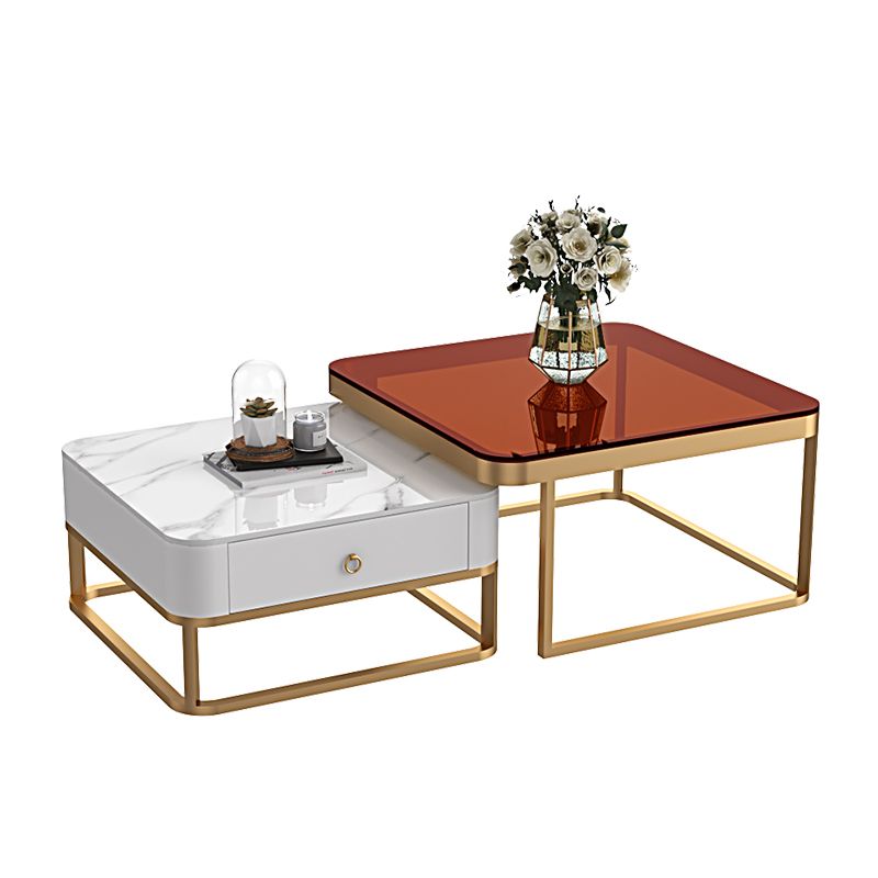 Glam Frame Coffee Table Slate/Glass Top Coffee Cocktail Table with Drawers Clearhalo 'Coffee & Accent Tables' 'Coffee Tables' 'coffee_tables' 'furn' 'furn_coffee_tables' 'Furniture' 'Living Room Furniture' 1200x1200_1c6ddefc-7f9b-4f36-bf83-1f9fd35442f5