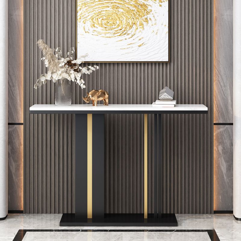 Tavolo console in stile glam con top in pietra e base di piedistallo per Hall