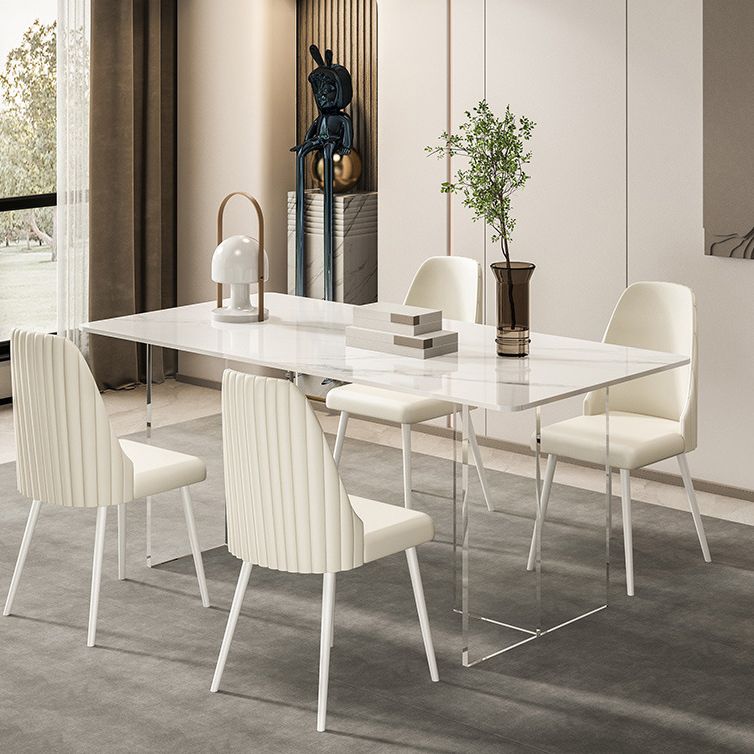1/2/5/7 Pieces White Dining Set Sintered Stone Rectangle Dining Set with Leather Chairs Clearhalo 'Dining Room Sets' 'Dining Tables & Seating' 'dining_room_set' 'furn' 'furn_dining_room_set' 'Furniture' 'furniture_dining_room_set' 'Kitchen & Dining Furniture' 1200x1200_1c72009f-118b-49d1-8b93-35eb7517a273