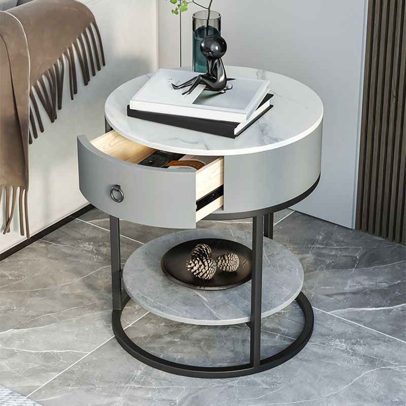 1-Drawer Shelf Included Stone Side Table - 19.69" W x 19.69" D x 22.83" H