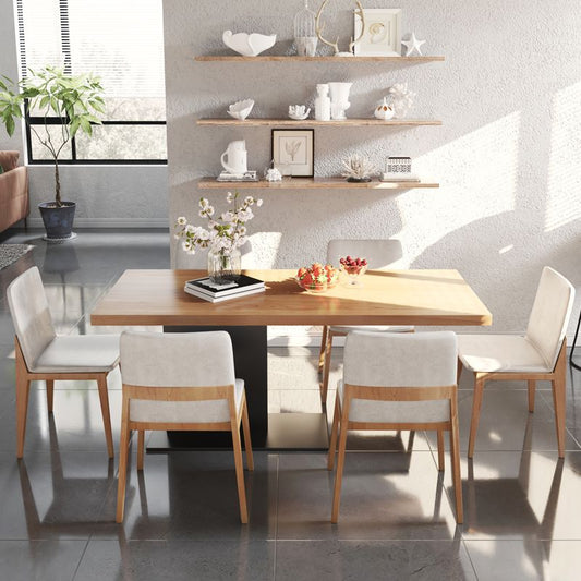 Industrial Pine Wood Table for Restaurant Rectangle Kitchen Table with Pedestal Base Clearhalo 'Dining Tables & Seating' 'Dining Tables' 'dining_table' 'furn' 'furn_dining_table' 'Furniture' 'Kitchen & Dining Furniture' 1200x1200_1c75626b-34ed-4d55-b179-8bee4850a52c