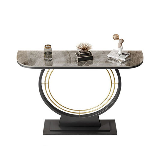 Glam Stone Console Table Half Moon Stain Resistant Accent Table for Hall