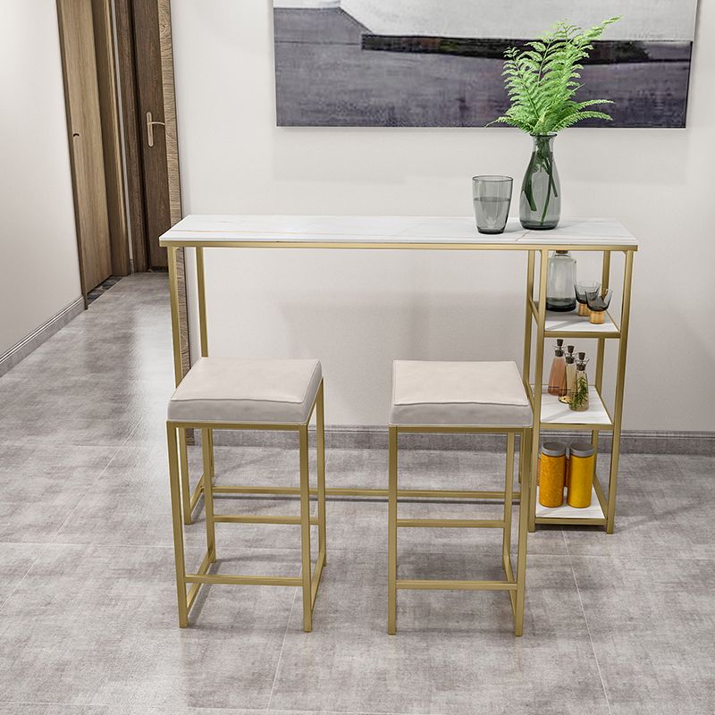 Glam Rectangle Indoor Bar Dining Table Iron Trestle Pedestal Bistro Table with Shelve Clearhalo 'Bar Furniture' 'Bar Tables' 'bar_tables' 'furn' 'furn_bar_tables' 'Furniture' 'furniture_bar_tables' 'Kitchen & Dining Furniture' 'kitchen&dining_furn' 'kitchen' 1200x1200_1c7879a8-13f7-4995-af9d-9da8dba79d45