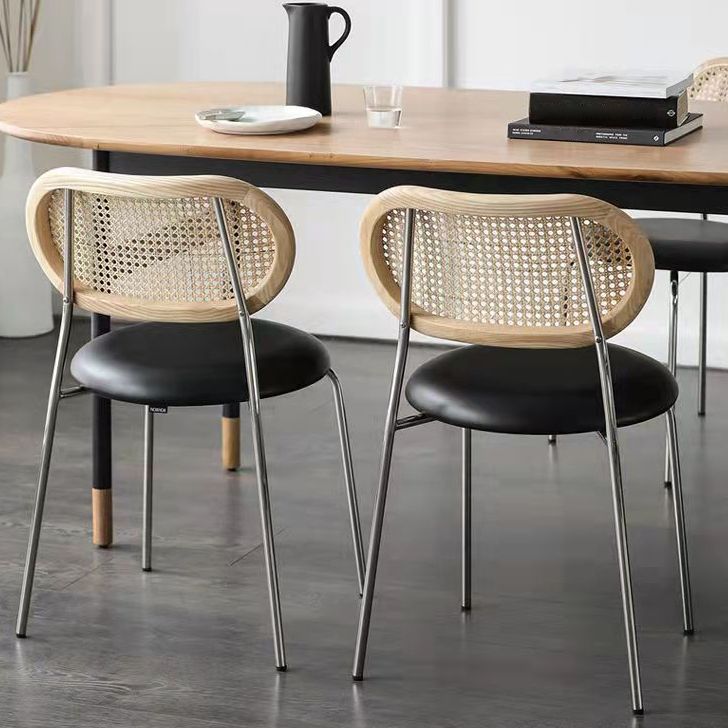 Silla de comedor de caña contemporánea para comedor de cuero falso