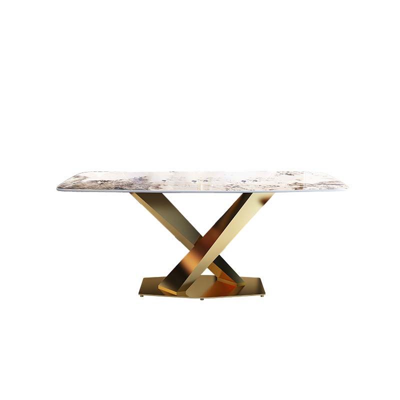 Glam Style Sintered Stone Dining Table Rectangle Table with Metal Legs for Home Use