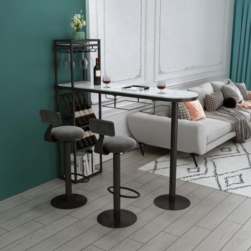 Modern Iron Bistro Table White Faux Marble Top Indoor Bar Dining Table with Wine Rack Clearhalo 'Bar Furniture' 'Bar Tables' 'bar_tables' 'furn' 'furn_bar_tables' 'Furniture' 'furniture_bar_tables' 'Kitchen & Dining Furniture' 1200x1200_1c7e28cb-ab6d-420c-a31c-0f49750d6387