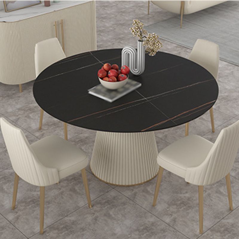 Modern Stone Top Dining Table Round Table with Wood Pedestal Base in White Clearhalo 'Dining Tables & Seating' 'Dining Tables' 'dining_table' 'furn' 'furn_dining_table' 'Furniture' 'furniture_dining_table' 'Kitchen & Dining Furniture' 'kitchen' 'kitchen_dining_table' 1200x1200_1c7f497e-07ad-4c6e-a05d-098ff8124476