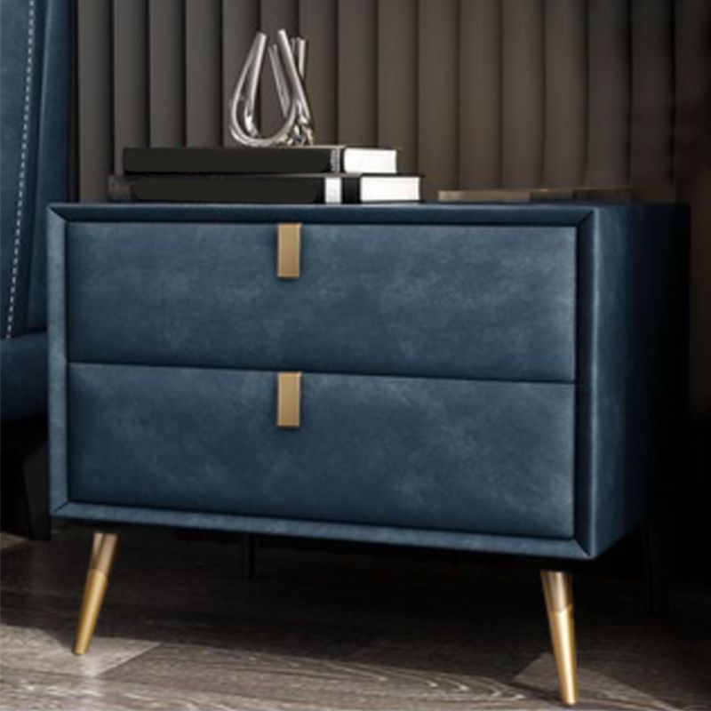 Moderner Kunstleder Nachttisch massives Holz 18 Zoll H 2-Drawer Storage Night Tisch