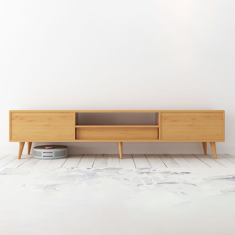 Moderne tv-standaard met 4 poten, massief houten tv-standaardconsole met verschuifbare opbergruimte