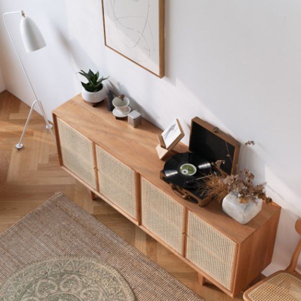 Rattan 4 puertas servidor de buffet de estilo de madera de estilo simple para sala de estar para sala de estar