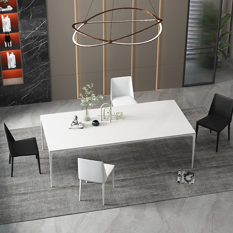 Modern Rectangle Dining Table Sintered Stone Top 4 Metal Legs Dining Room Table Clearhalo 'Dining Tables & Seating' 'Dining Tables' 'dining_table' 'furn' 'furn_dining_table' 'Furniture' 'Kitchen & Dining Furniture' 1200x1200_1c837c78-b210-4766-8721-637b95bbd30d