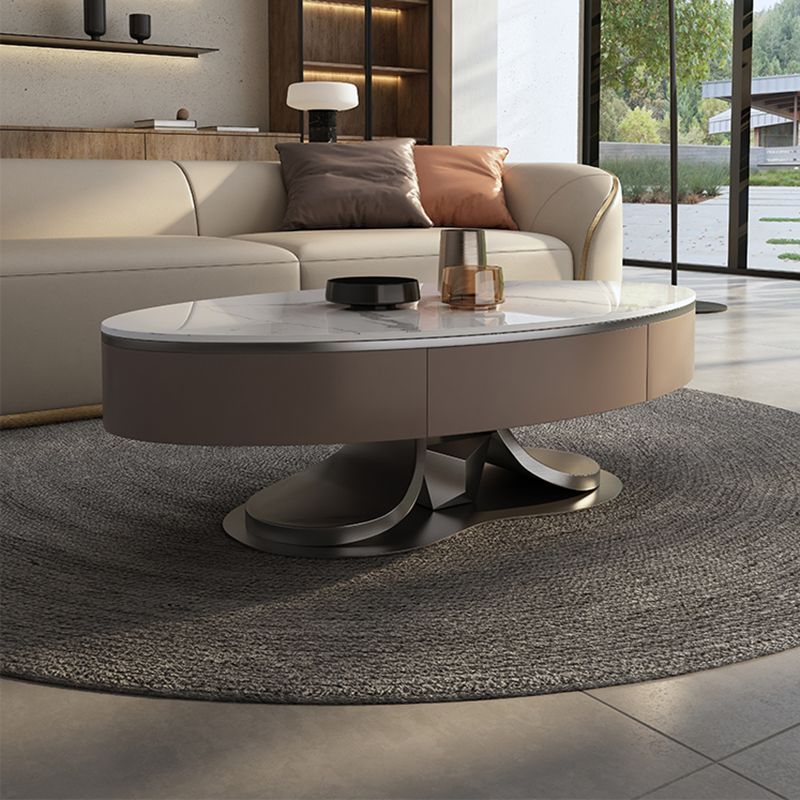 Glam Stone Single Coffee Table Pedestal Coffee Cocktail Table with Storage Drawers Clearhalo 'Coffee & Accent Tables' 'Coffee Tables' 'coffee_tables' 'furn' 'furn_coffee_tables' 'Furniture' 'Living Room Furniture' 1200x1200_1c864110-7436-43b2-bb86-3fcd8cc74006