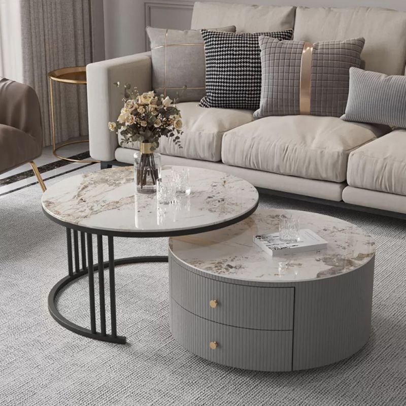 Modern Round End Table Living Room No Distressing Side Table with Drawers Clearhalo 'Coffee & Accent Tables' 'Coffee Tables' 'coffee_tables' 'furn' 'furn_coffee_tables' 'Furniture' 'Living Room Furniture' 1200x1200_1c8a4c63-e766-4774-9d54-be5841457c95