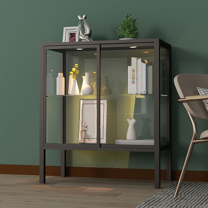 Modern Metal Curio Cabinet Glass Doors with Lighting, 31"L X 16"W Clearhalo 'Display & China Cabinets' 'display_china_cabinets' 'furn' 'furn_display_china_cabinets' 'Furniture' 'Kitchen & Dining Furniture' 1200x1200_1c8ab91e-b4fe-4553-9438-69f0fb299da2