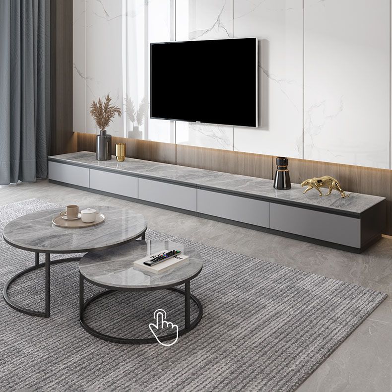 Console multimediale in finto legno Console TV grigia contemporanea con cassetti
