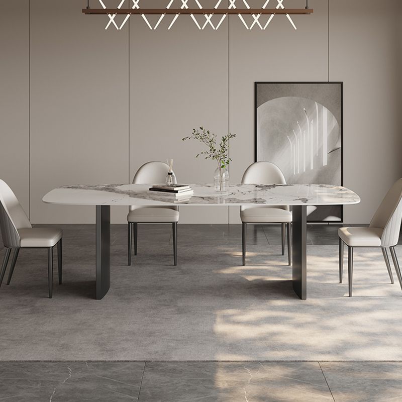 Juego de mesa de comedor moderna blanca brillante 1/4/5/6 PCS Juego de comedor con sillas de cuero falso