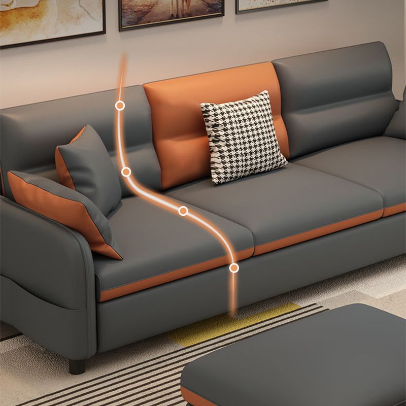 Vintage 4-seat Faux Leather Sofa & Chaise Square Arm Sewn Pillow Back Sofa