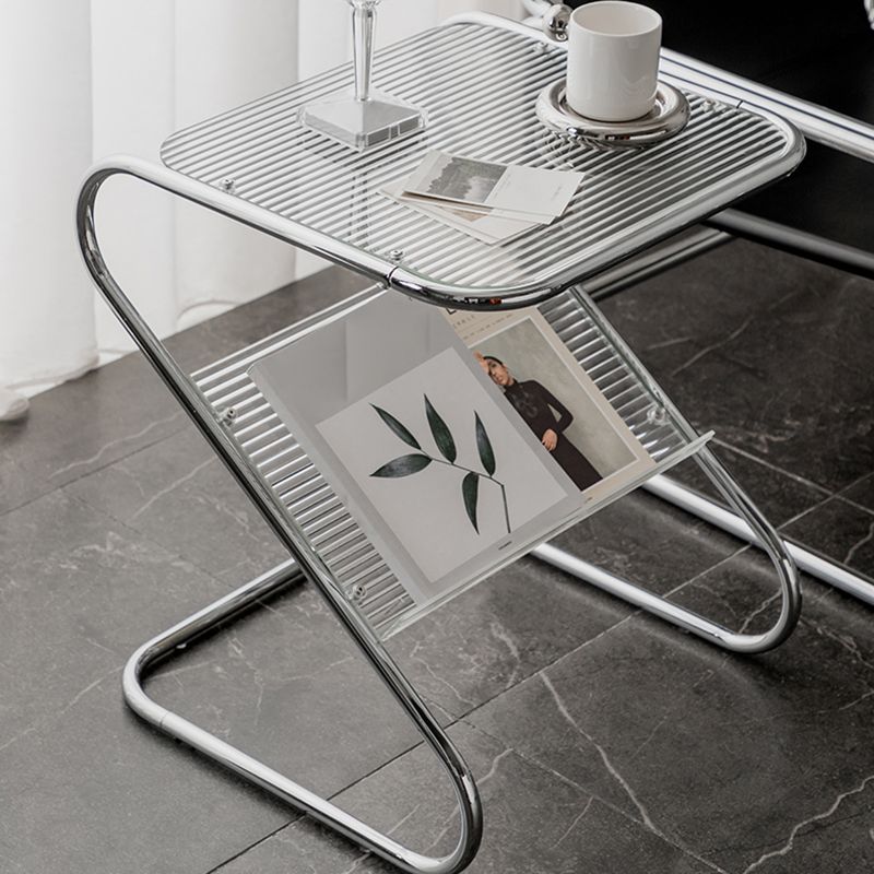 24" Tall Square Glass Top Side Table Iron Abstract Base End Table