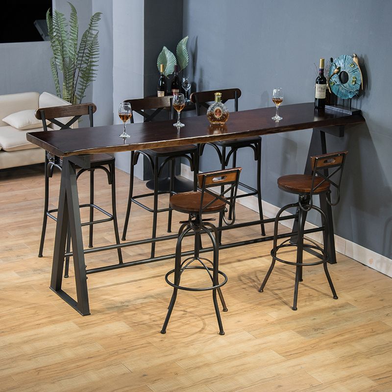 Rectangle Pine Wood Top Bar Table Modern Bar Table with Trestle Base in Black Clearhalo 'Bar Furniture' 'Bar Tables' 'bar_tables' 'furn' 'furn_bar_tables' 'Furniture' 'Kitchen & Dining Furniture' 1200x1200_1c99980d-237f-4e23-b853-6f4fadc6dae8