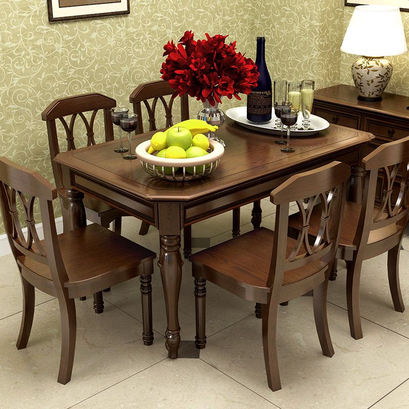 Wooden Dining Room Set Traditional Standard Height with Rectangle Top Dining Furniture Clearhalo 'Dining Room Sets' 'Dining Tables & Seating' 'dining_room_set' 'furn' 'furn_dining_room_set' 'Furniture' 'furniture_dining_room_set' 'Kitchen & Dining Furniture' 'kitchen&dining_furn' 'kitchen' 1200x1200_1c9bde41-00dd-4511-843a-69d27c9098fd
