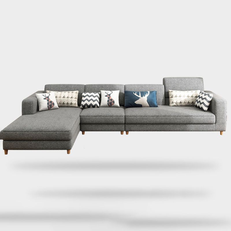 Contemporary 37.8 " H Grey Cotton Blend Square Arm Sofa & Chaise Clearhalo 'furn' 'furn_sectionals' 'Furniture' 'Living Room Furniture' 'Sectionals' 1200x1200_1c9c5480-86bd-419d-81fe-d9f4f484eb55