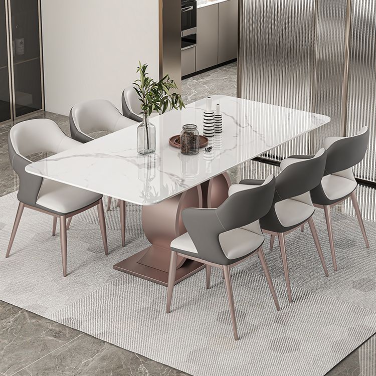 Nordic Glam Rectangle Sintered Stone Dining Table Set 1/4/5/6/7 Pieces Set Clearhalo 'Dining Room Sets' 'Dining Tables & Seating' 'dining_room_set' 'furn' 'furn_dining_room_set' 'Furniture' 'furniture_dining_room_set' 'Kitchen & Dining Furniture' 1200x1200_1c9fd95a-16bc-4ab3-8d9c-7286349da534