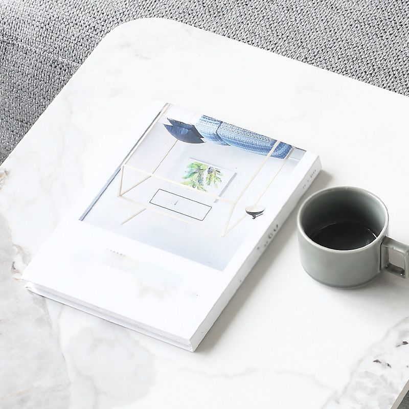 1 Mesa de café de pizarra de pedestal de una sola redonda para sala de estar con patas de acero