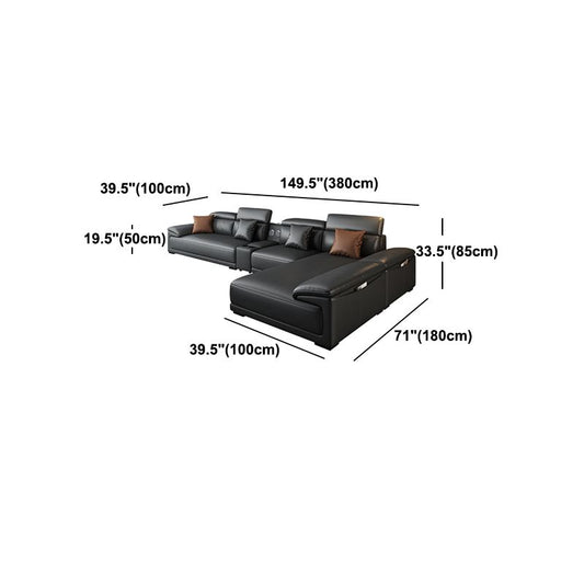 Black Faux Leather Sofa 33.46" H Pillow Top Arm Sofa & Chaise Clearhalo 'furn' 'furn_sectionals' 'Furniture' 'furniture_sectionals' 'Living Room Furniture' 'Sectionals' 1200x1200_1ca36b0c-637a-4750-bbaf-7554da227041