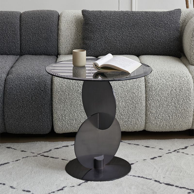 Contemporary Glass Round Top Side Table Metal Pedestal End Table Clearhalo 'Coffee & Accent Tables' 'End & Side Tables' 'end_side_tables' 'furn' 'furn_end_side_tables' 'Furniture' 'Living Room Furniture' 1200x1200_1ca63631-1d5e-4562-8399-a08fc07fe904
