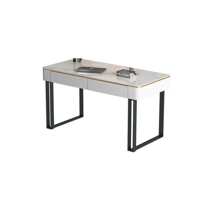 Curved Sled Writing Desk with 2 Drawers Office Desk Stone and Metal Clearhalo 'furn' 'furn_office_desk' 'Furniture' 'Office Desks' 'Office Furniture' 'office_desk' 1200x1200_1ca63d7f-6c80-4caa-8901-c6b404770ce4