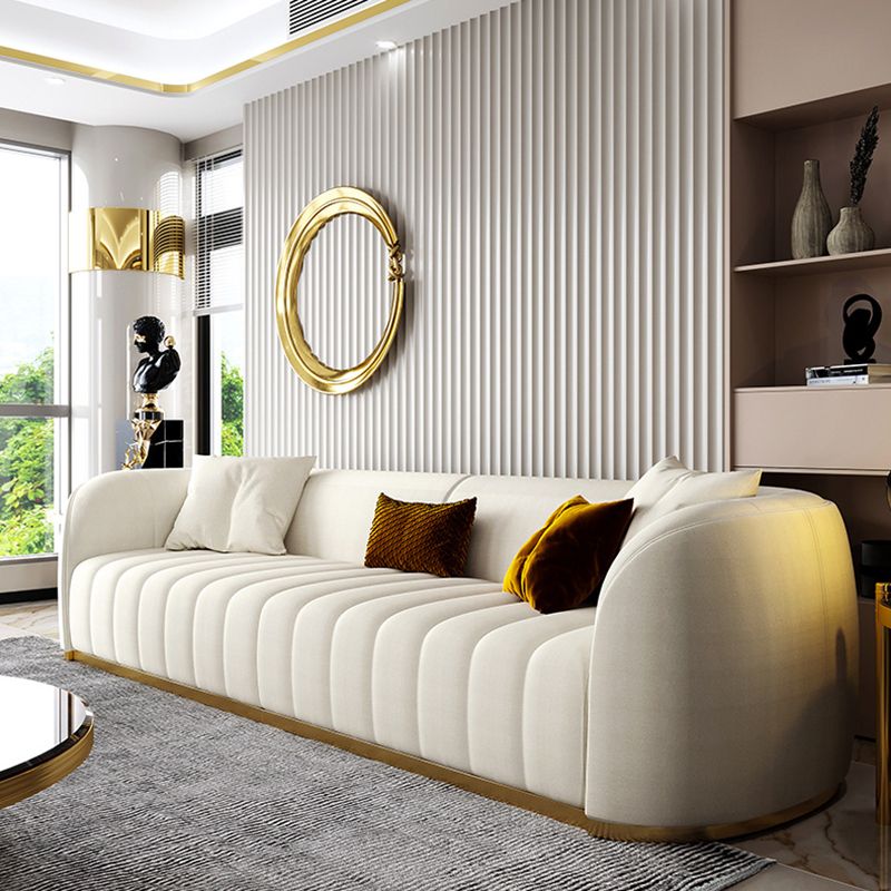 Beige eigentijdse bank met kussens faux lederen smoking tuxedo arm bank