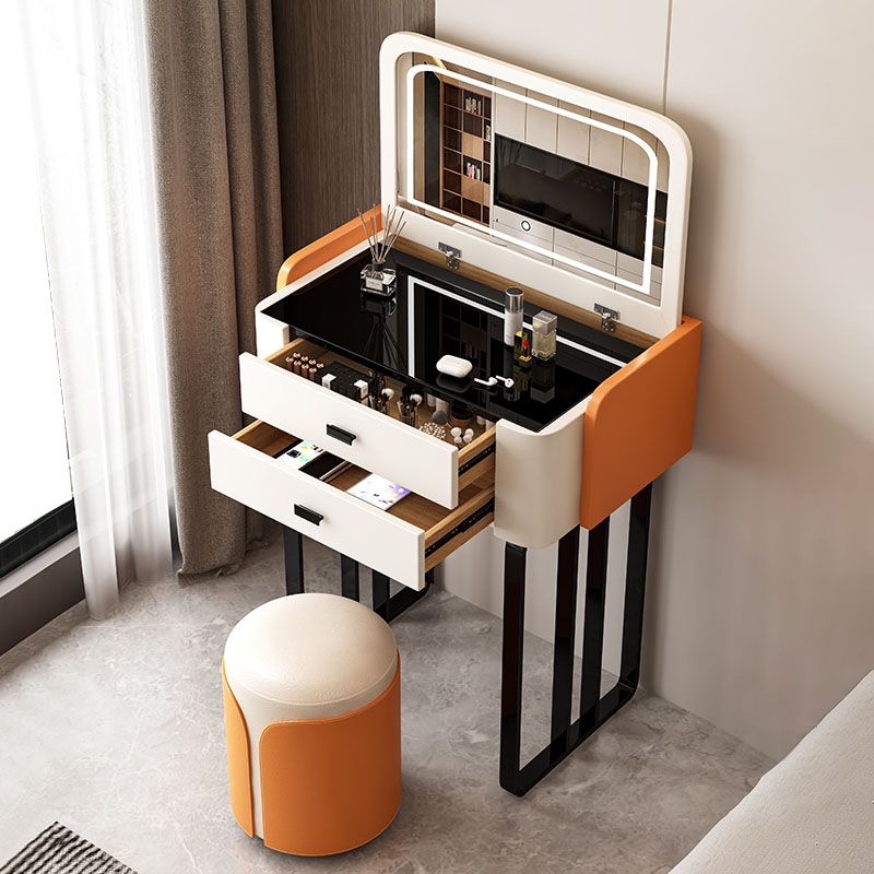 Vanity per il trucco per la camera da letto per trucco per trucco in vetro contemporaneo con specchio illuminato