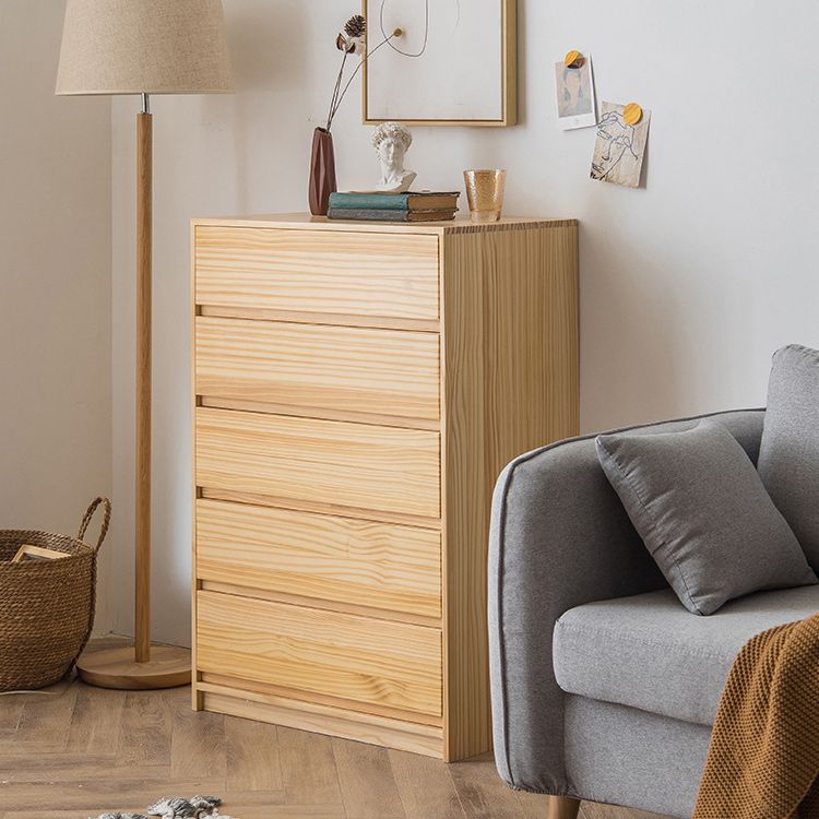 Mid-Century Modern Chest with 5 Drawers in Pine Wood Accent Chest Clearhalo 'Cabinets & Chests' 'cabinets_chests' 'furn' 'furn_cabinets_chests' 'Furniture' 'Living Room Furniture' 1200x1200_1ca9ea7e-0cd0-4175-8286-159fc55f0c42