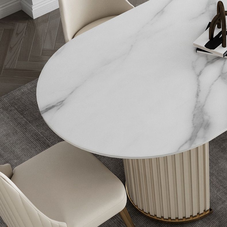 Glam Sintered Stone Oval Shape Dining Table White Standard Dining Table for Kitchen Clearhalo ' dining_table' 'Dining Tables & Seating' 'Dining Tables' 'furn' 'furn_dining_table' 'Furniture' 'furniture_dining_table' 'Kitchen & Dining Furniture' 'kitchen&dining_furn' 'kitchen' 'kitchen_dining_table' 1200x1200_1ca9f491-5fdc-4ba6-95de-87455e51dad8