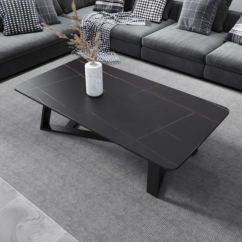 Rectangular Slate with Metal Cross Base Glam Style Coffee Table