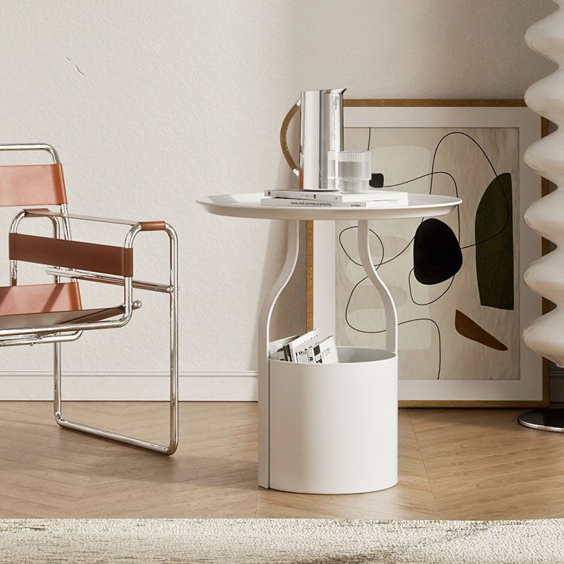 Medra redonda de metal Mesa lateral superior de 20.9 "Mesa de pedestal de cuero de altura con almacenamiento